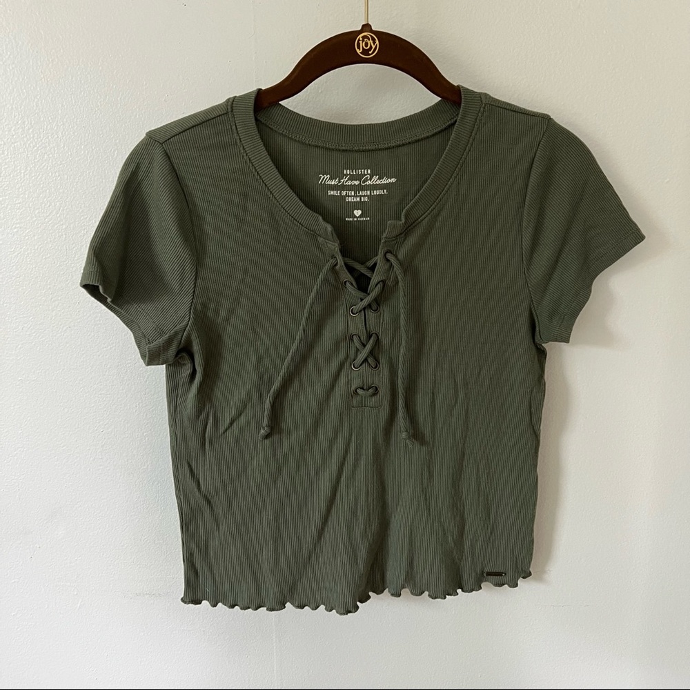 Hollister Olive Green Ruffle Hem Crop Top